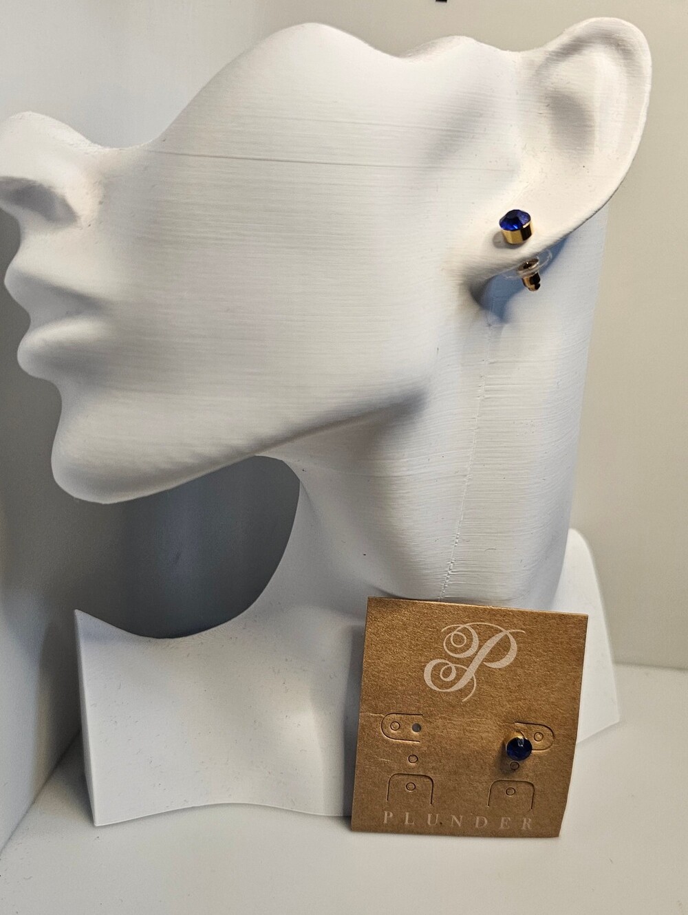 Plunder Gold-Tone Stud Earrings with Royal Blue Stone